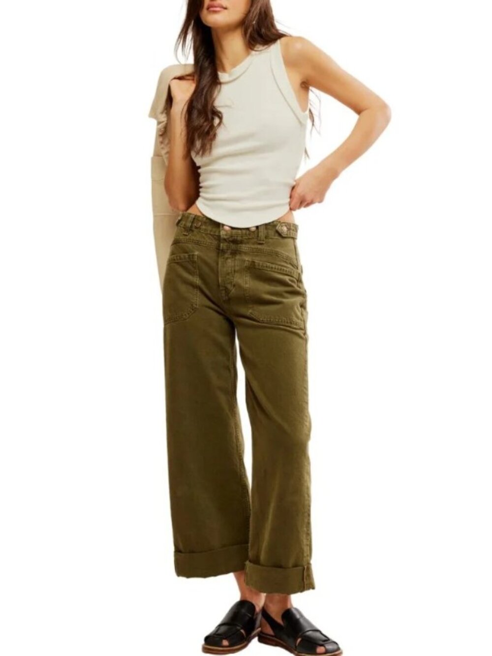We The Free, Free People, Palmer Cuffed Jean, Olive, Sz 30